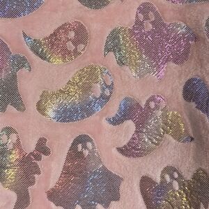 Halloween Ghosts Pink Foil Soft Plush Throw Blanket Iridescent 50x60 NWT